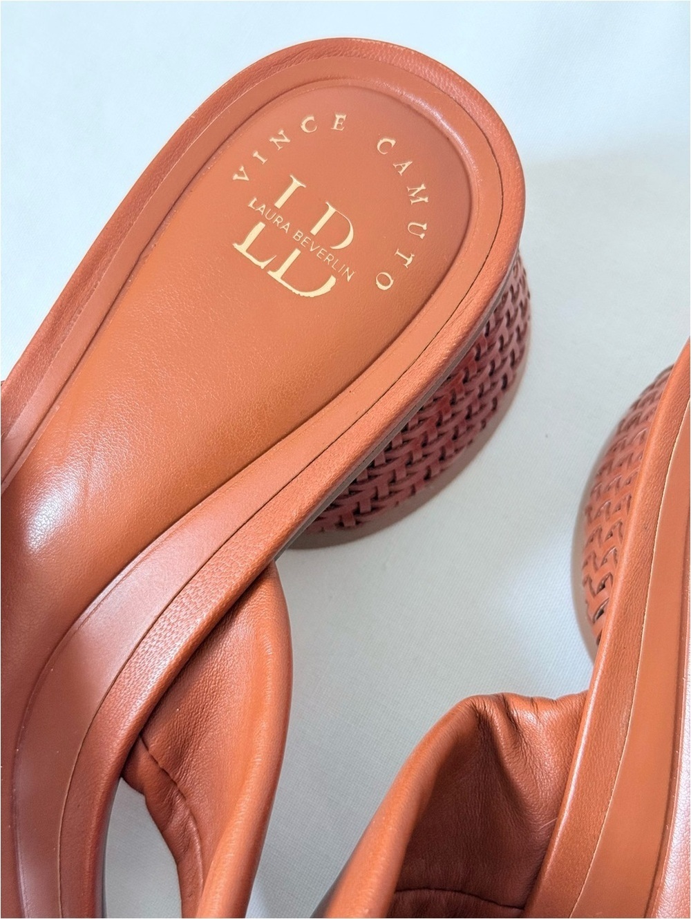 Vince Camuto x Laura Beverlin Braided Leather Block Heel Slides Size 9.5 - Picture 3 of 9